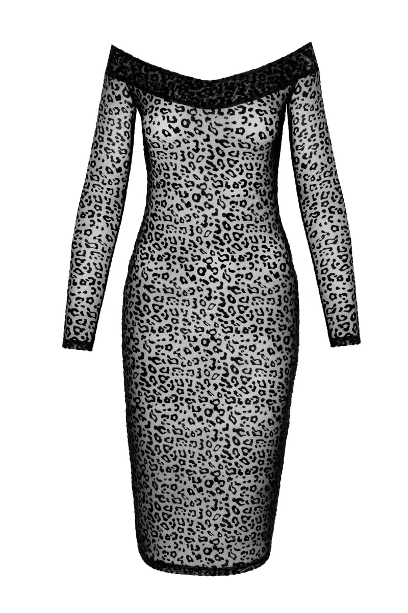 Noir Handmade Robe Mi-longue Tulle Léopard F284 4 Noir Handmade Robe Mi-longue Tulle Léopard F284 – Image 4